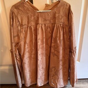 Elegant Floral Patterned Tan Blouse